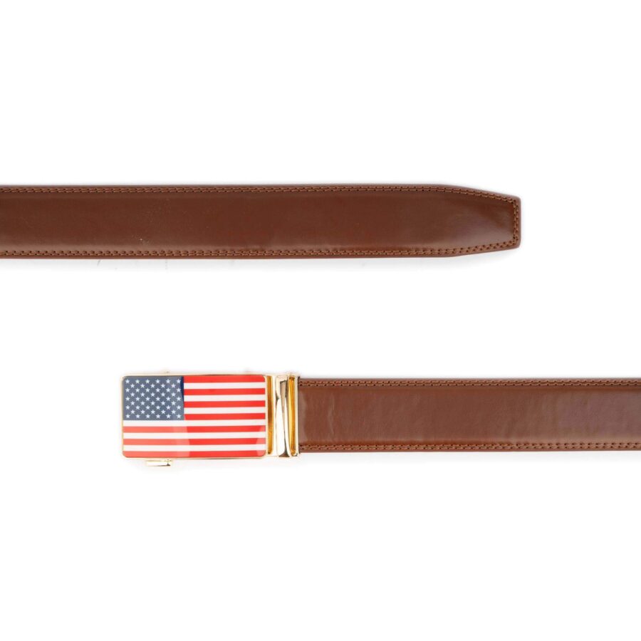 mens brown ratchet belt american flag golden buckle 3