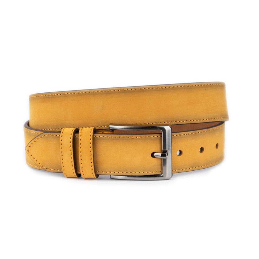 mustard yellow mens denim belt high quality 3 8 cm 1 18092024 38 MUSTARY KASV JEAN