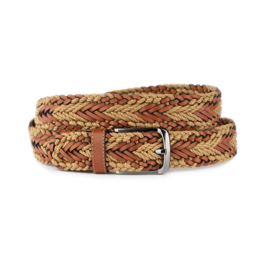 top quality braided belt for men tan leather cotton 1 18092024 35 BROWN DEREN BRAID