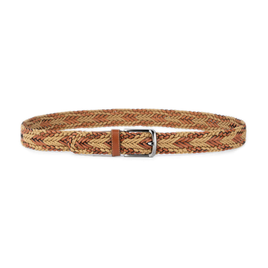 top quality braided belt for men tan leather cotton 2