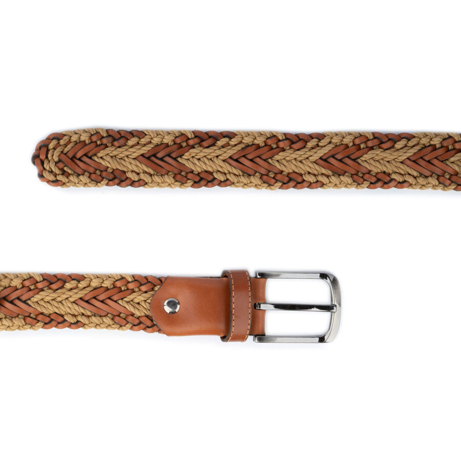 top quality braided belt for men tan leather cotton 3