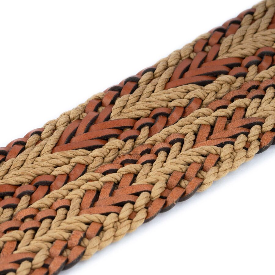 top quality braided belt for men tan leather cotton 4