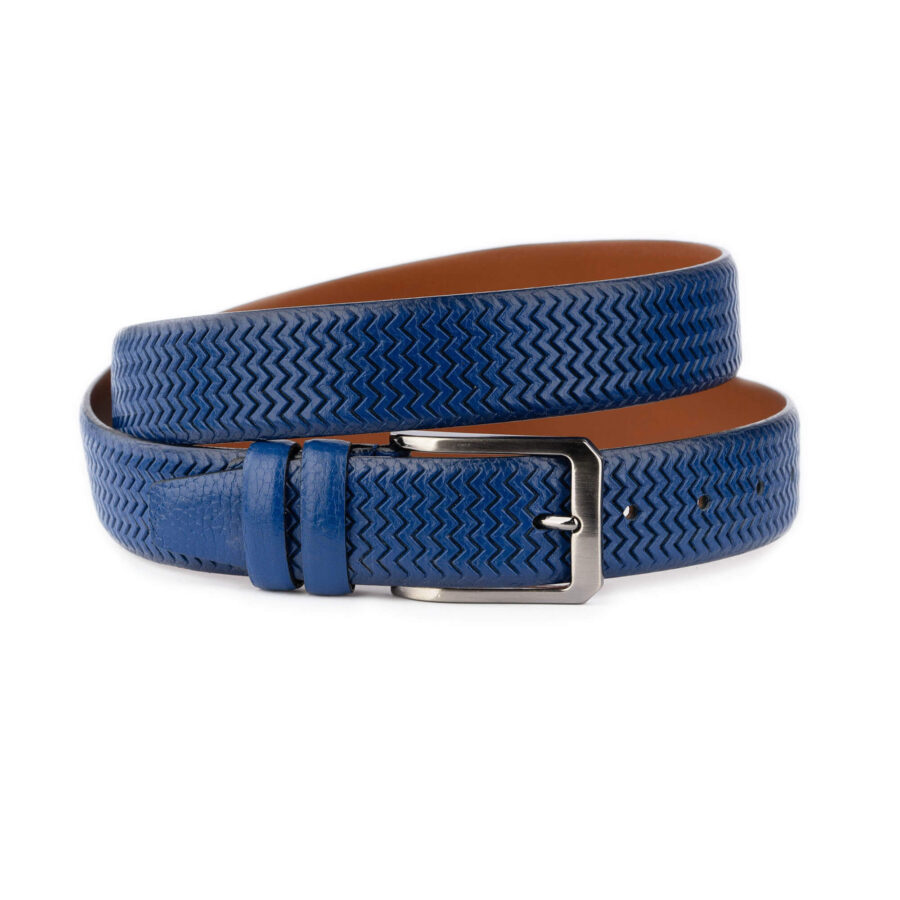 unique belts for guys leather blue weavy texture zig zag 1 18092024 35 ROYBLUE KASV ZIGZAG