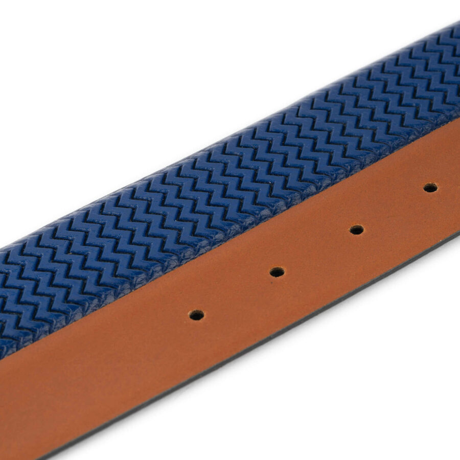 unique belts for guys leather blue weavy texture zig zag 3