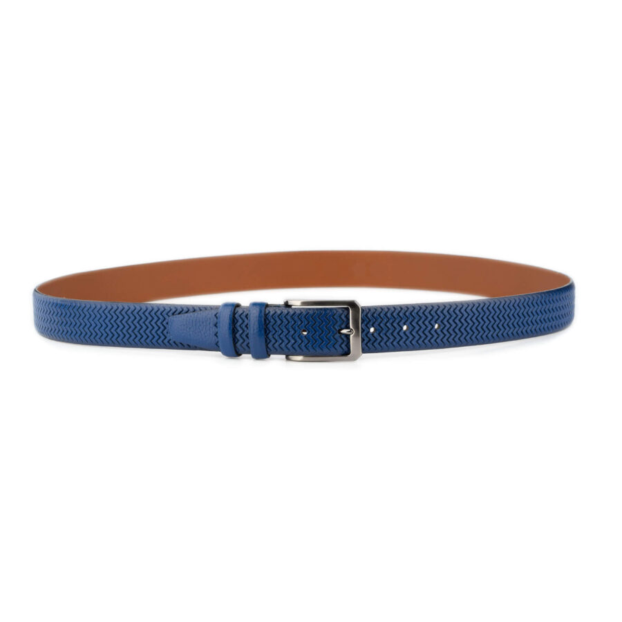 unique belts for guys leather blue weavy texture zig zag 4