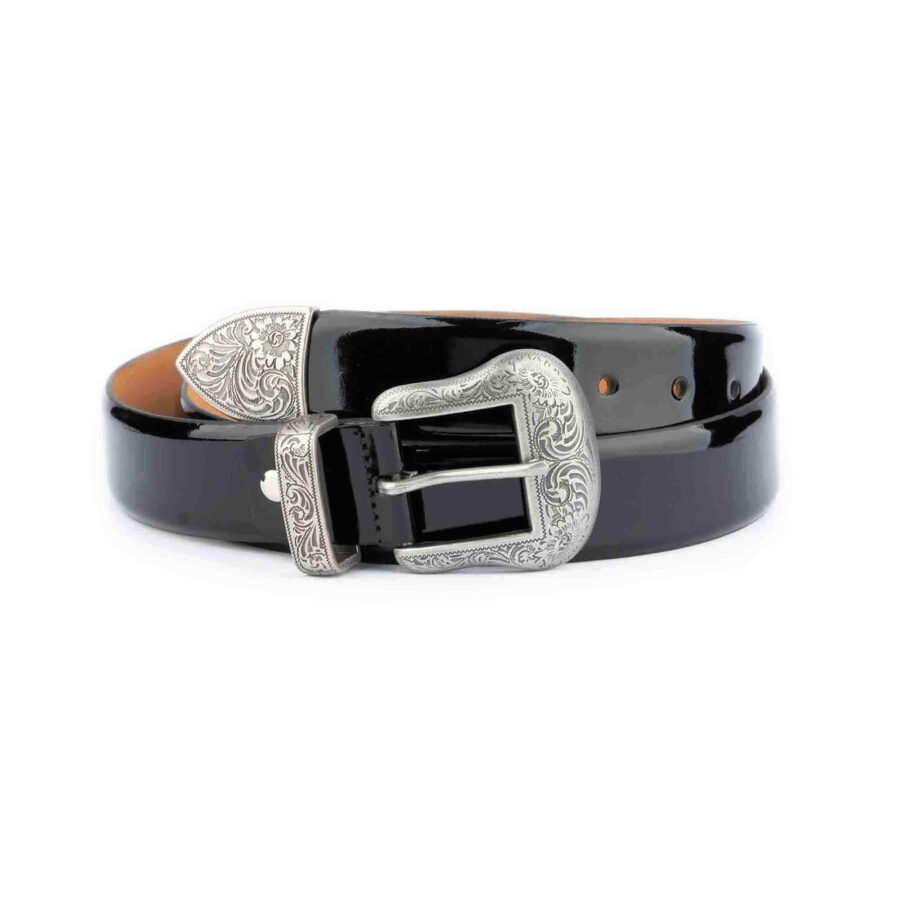 western black patent leather belt with silver buckle 1 19092024 35 BLACK WESTPAT DEREN