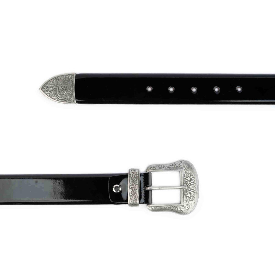 western black patent leather belt with silver buckle 2