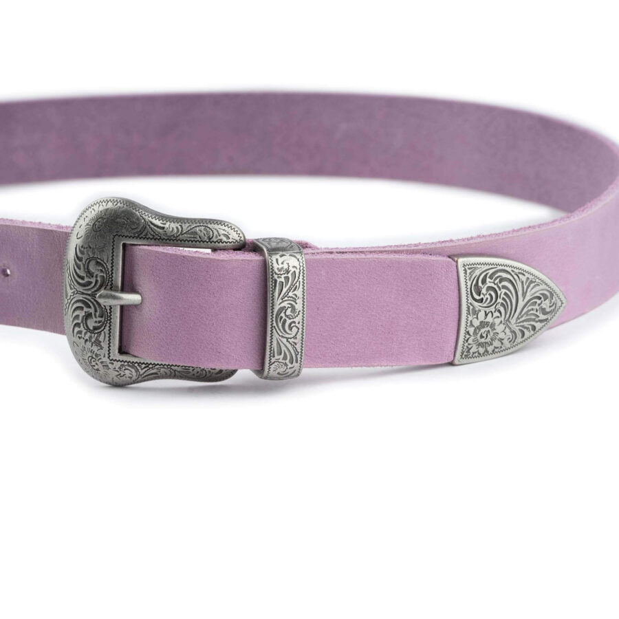 western double buckle belt light purple soft leather 2 5 cm 2