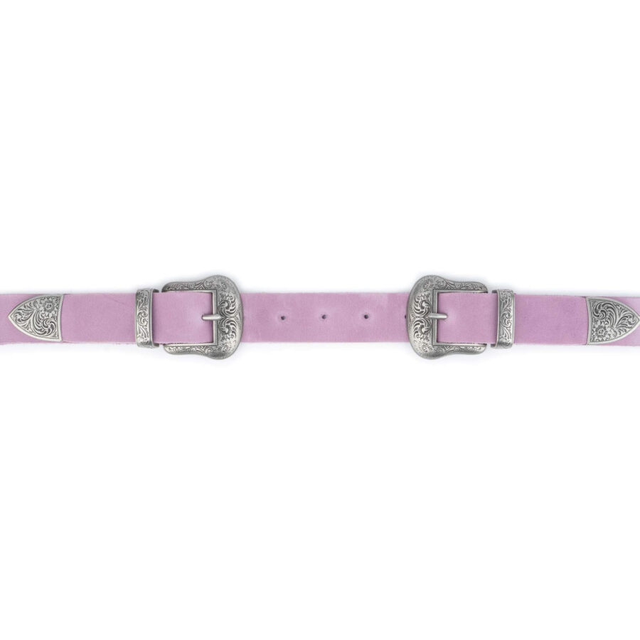 western double buckle belt light purple soft leather 2 5 cm 4