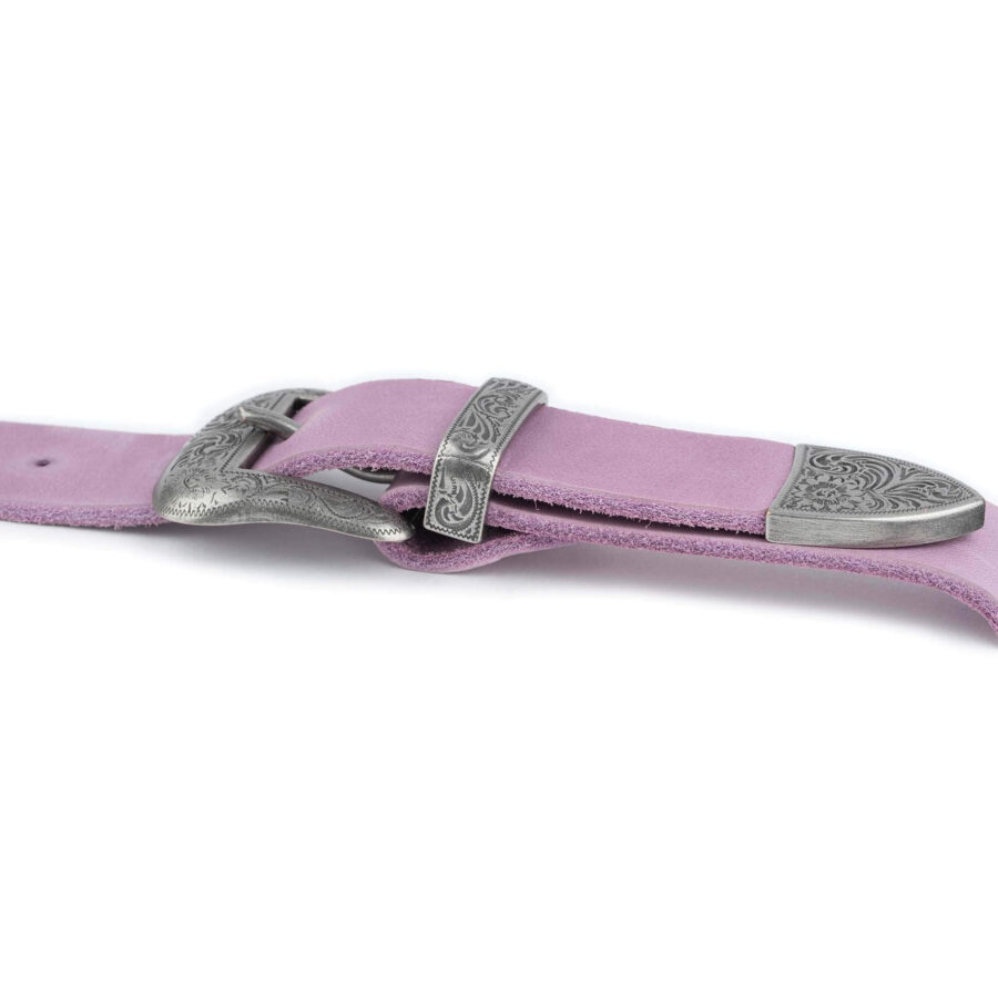 western double buckle belt light purple soft leather 2 5 cm 5