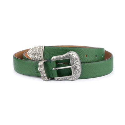 western green leather belt with silver buckle 1 19092024 35 GREEN WESTPEB KASV
