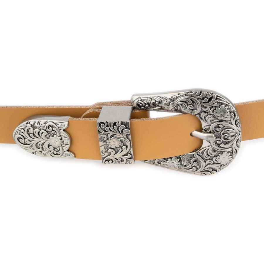 western mustard belt with silver buckle real leather 5