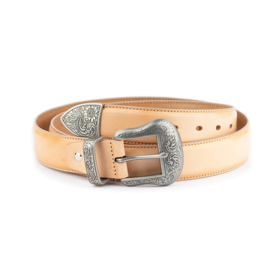 western natural color leather belt with silver buckle 1 19092024 35 NATURAL WEST AML