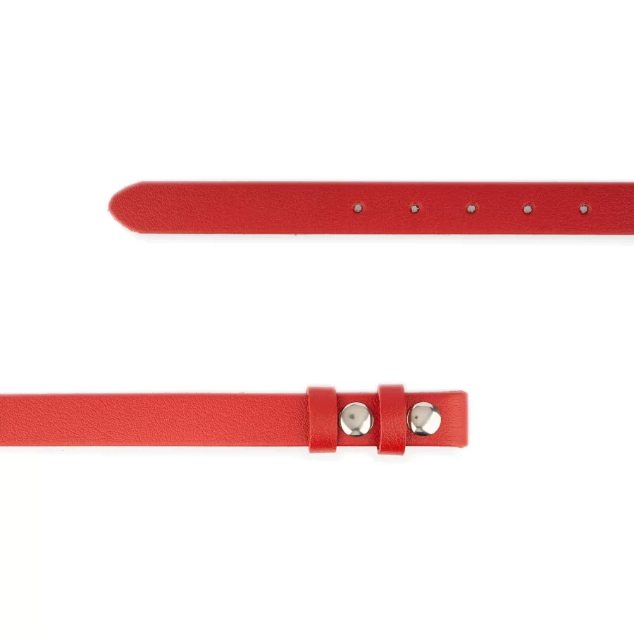 1 Inch Red Buffalo Leather Belt With Snap Buttons For Changeable Buckle 2