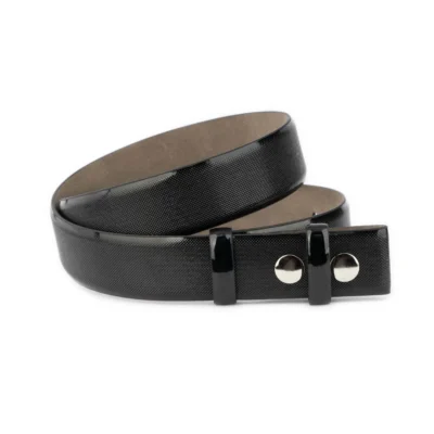 Black Patent Snap Belt Perforated Vegan Leather 37 SNAP 35 BLACK KASV