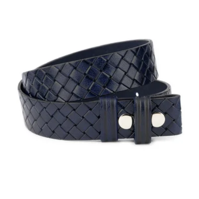 Dark Blue Snap Belt Woven Emboss Leather 95 SNAP 40 DBLUWOV TREN