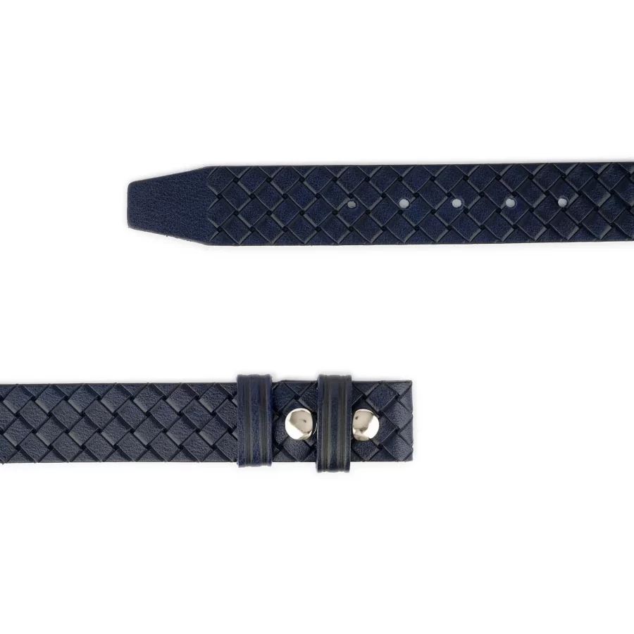 Dark Blue Snap Belt Woven Emboss Leather 96