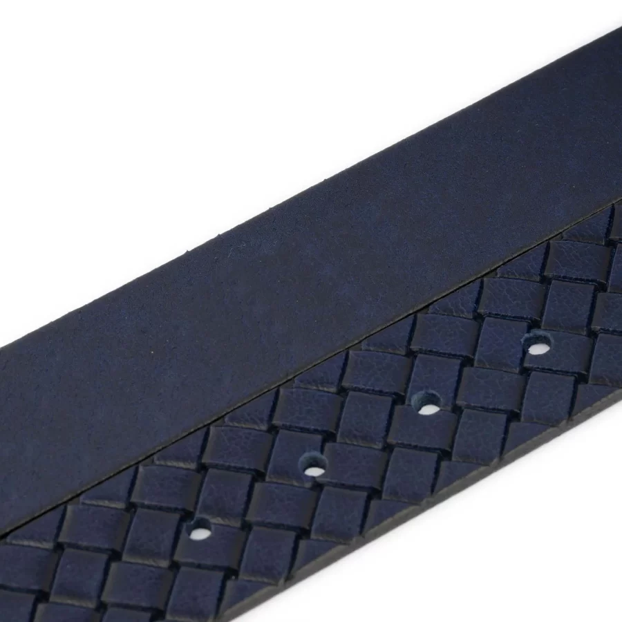Dark Blue Snap Belt Woven Emboss Leather 97