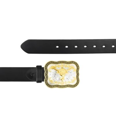 Gold Framed Longhorn Buckle Belt Black Full Grain Leather LONGH GOLFRM 40 BLFULGR AML