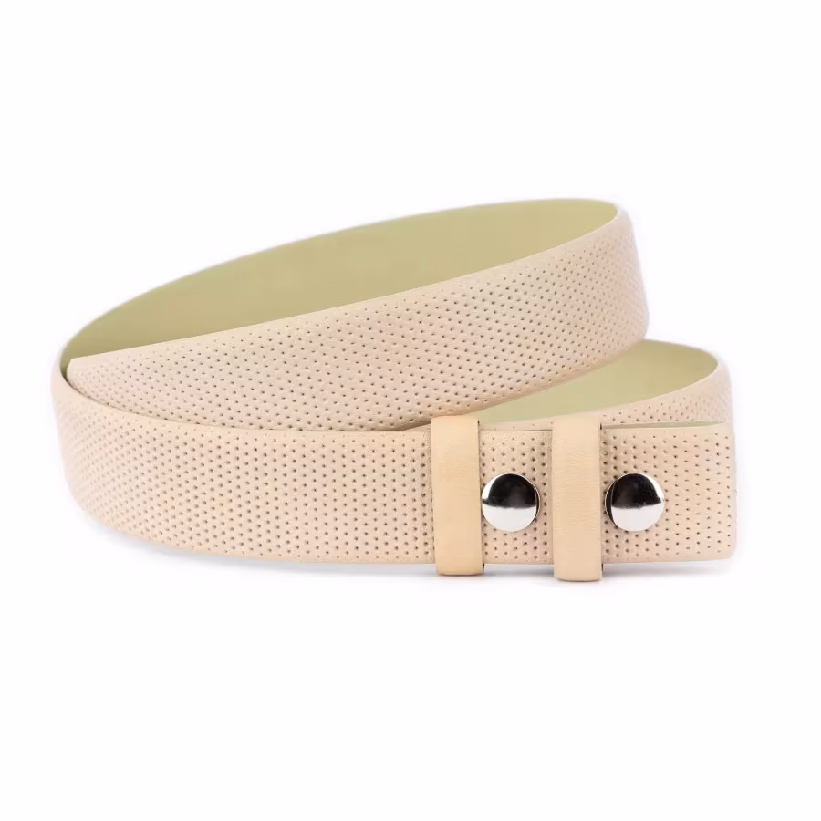 Light Beige Cream Snap Belt Perforated Leather 40 SNAP 35 LIBEIG TREN