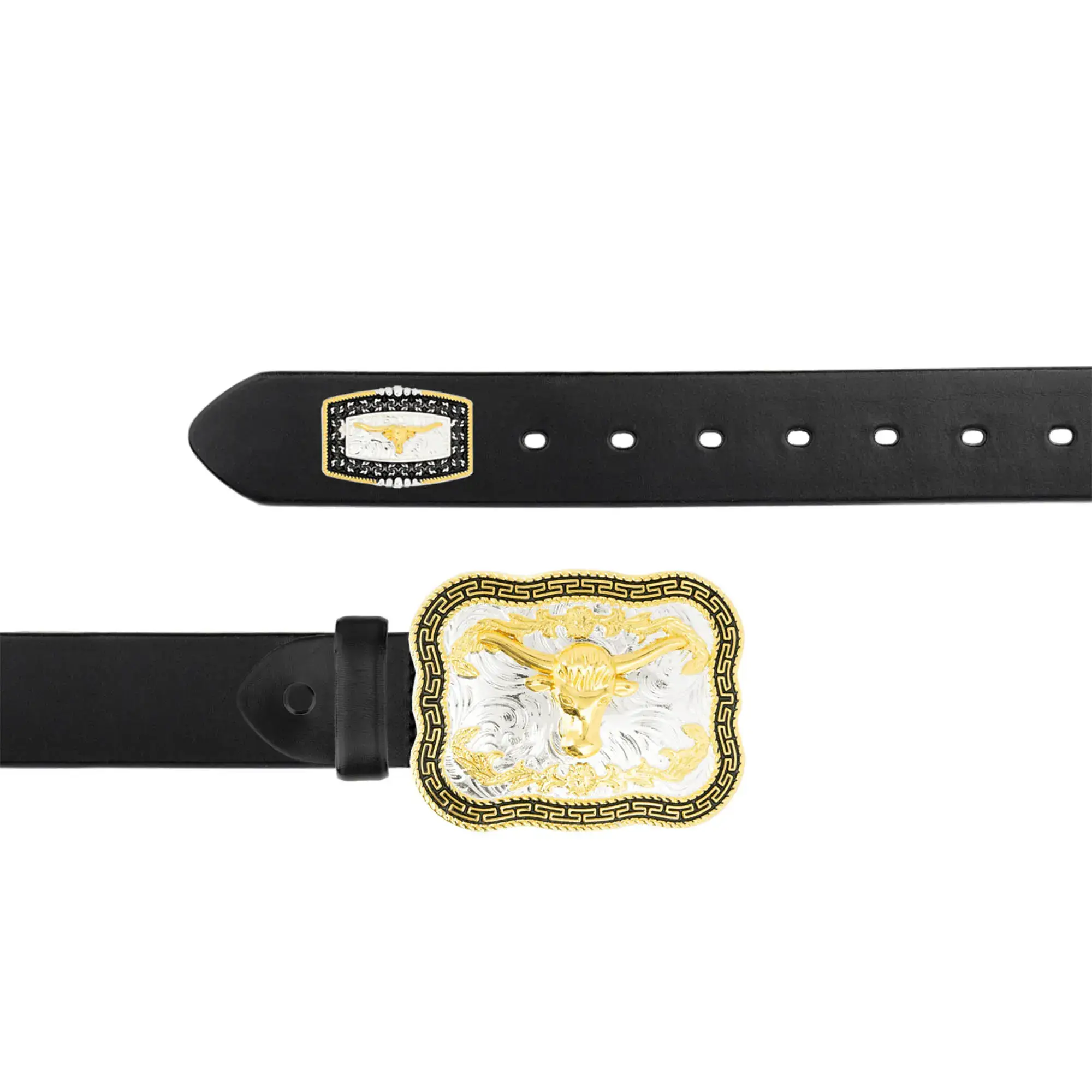 Matching Tip & Longhorn Buckle Belt Black Full Grain Leather LONGH MATLTP 40 BLFULGR AML