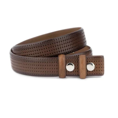 Mens Brown Perforated Leather Belt with Nickel Snap Buttons and Fasteners 1 SNAP 35 DOTPERFO BROWN
