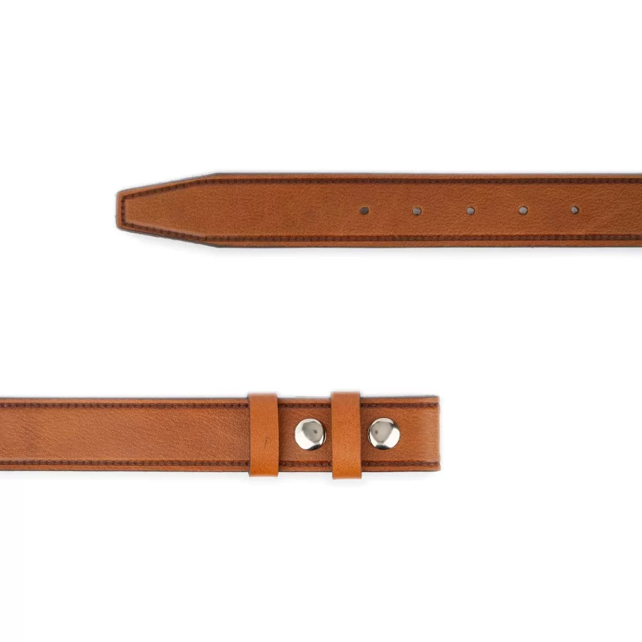 Mens Tan Buffalo Leather Belt With Nickel Snap Buttons 2