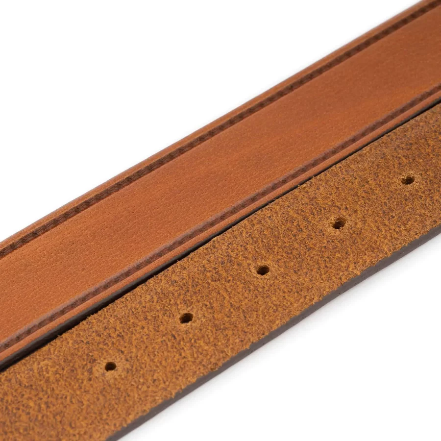 Mens Tan Buffalo Leather Belt With Nickel Snap Buttons 3