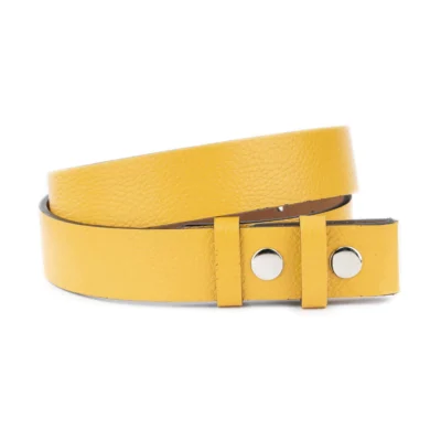 Men's Yellow Leather Belt with Silver Snap Fasteners 1 SNAP 35 DOLLAR YELLOW KASV
