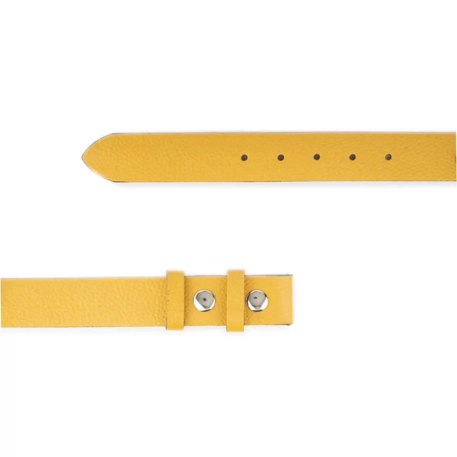 Men's Yellow Leather Belt with Silver Snap Fasteners 2