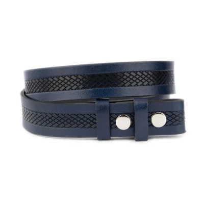 Navy Blue Leather Belt with Textured Pattern Snap for Buckle Changes 1 SNAP 35 LASERRBMLINE DRBLUE