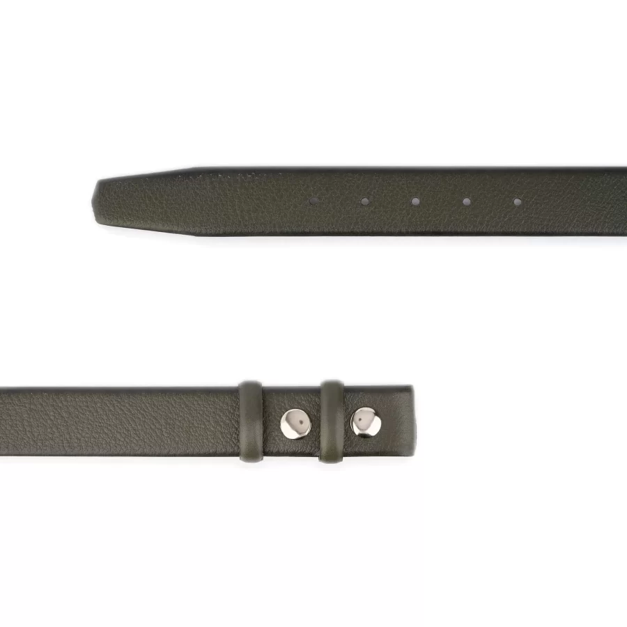 Olive Green Leather Belt with Snap for Interchangeable Buckles 2
