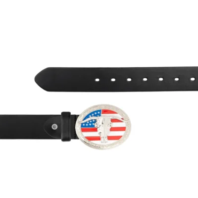 USA Flag Longhorn Buckle Belt Black Full Grain Leather LONGH USFLAG 40 BLFULGR AML
