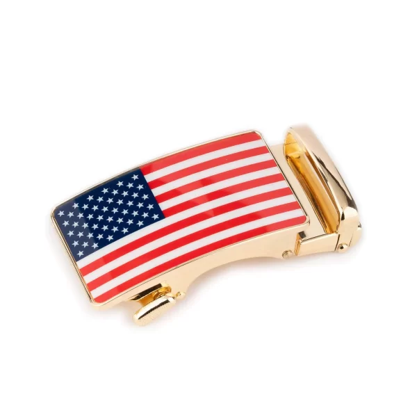 USA flag belt buckle ratcheting replacement golden color 1 USA 35 AUT GOLDALI