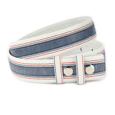 White Blue Snap Belt Two Color Leather 110 SNAP 35 WHITEJEANBLU TREND