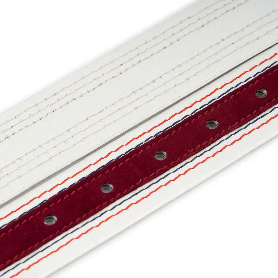 White Burgundy Snap Belt Suede Leather 106