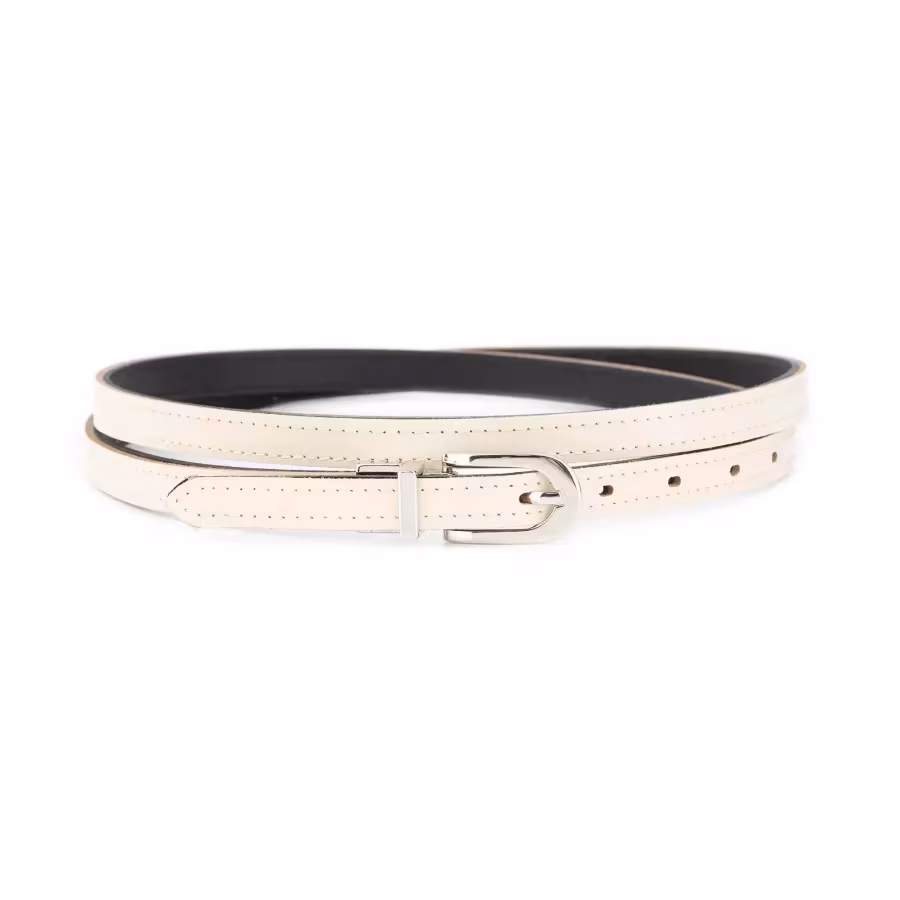 beige womens reversible belt skinny silver buckle 1 REV SKINNY 15 BEIBLA LDR SIL