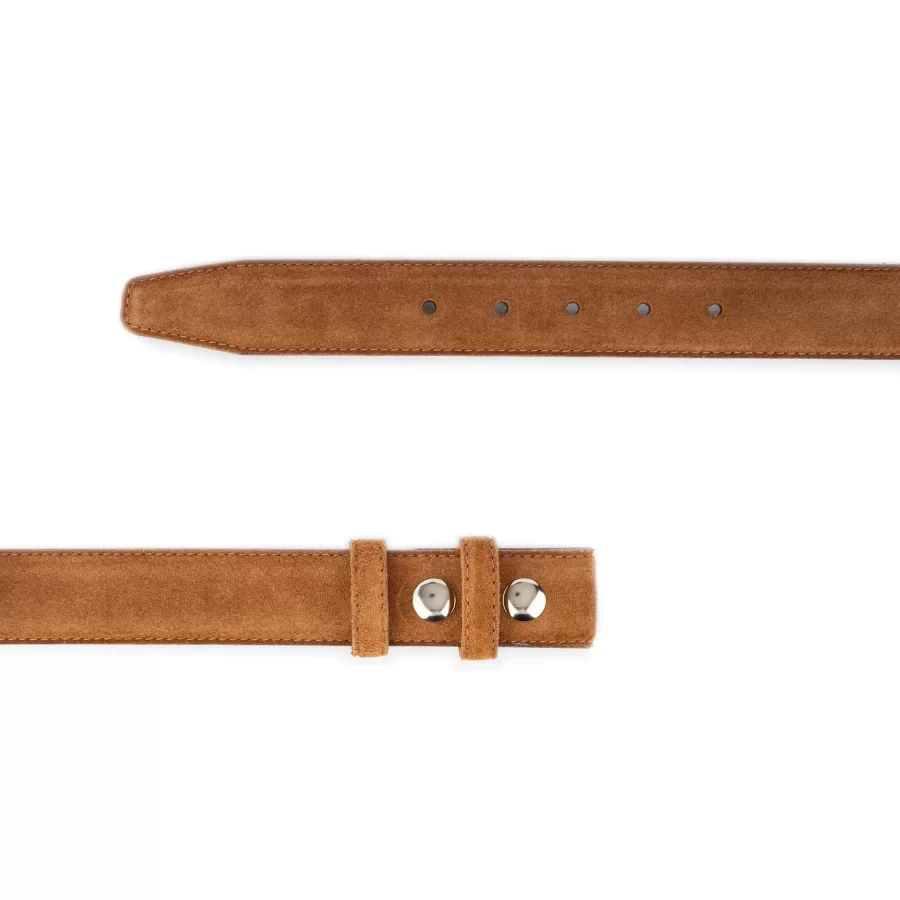 belt for changeable buckle with snap buttons camel suede leather 2