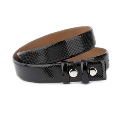 black patent leather belt with snap buttons for replaceable buckles 1 SNAP 35 PATEPERF BLACK