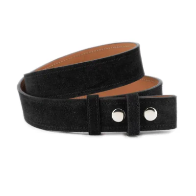black suede mens belt with metal snaps for changeable buckle 1 SNAP 40 SUED BLACK