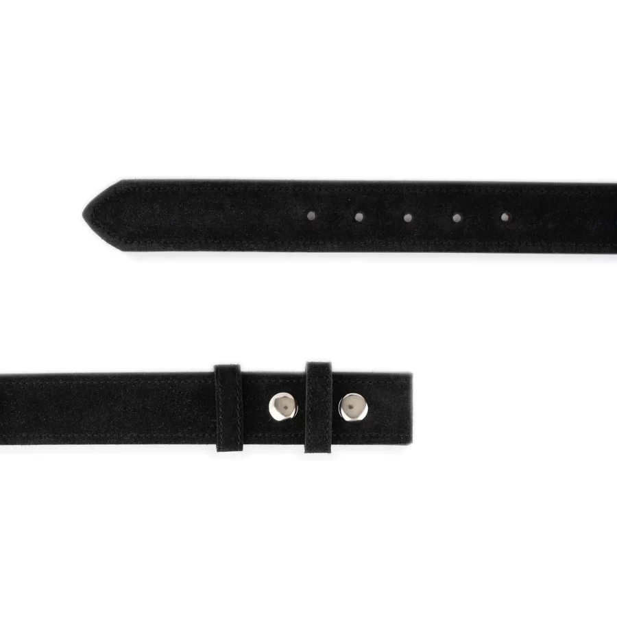 black suede mens belt with metal snaps for changeable buckle 2