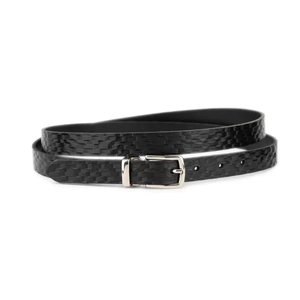 black thin designer belt mens unique basket print leather 1 CANES CARL 20 BLACK BLT SILREC