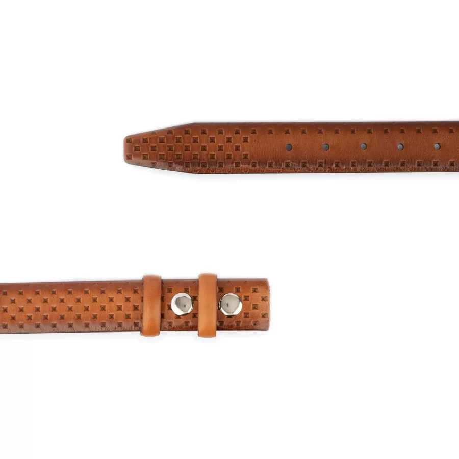 brown leather belt with snap fastener buttons laser cut design 2