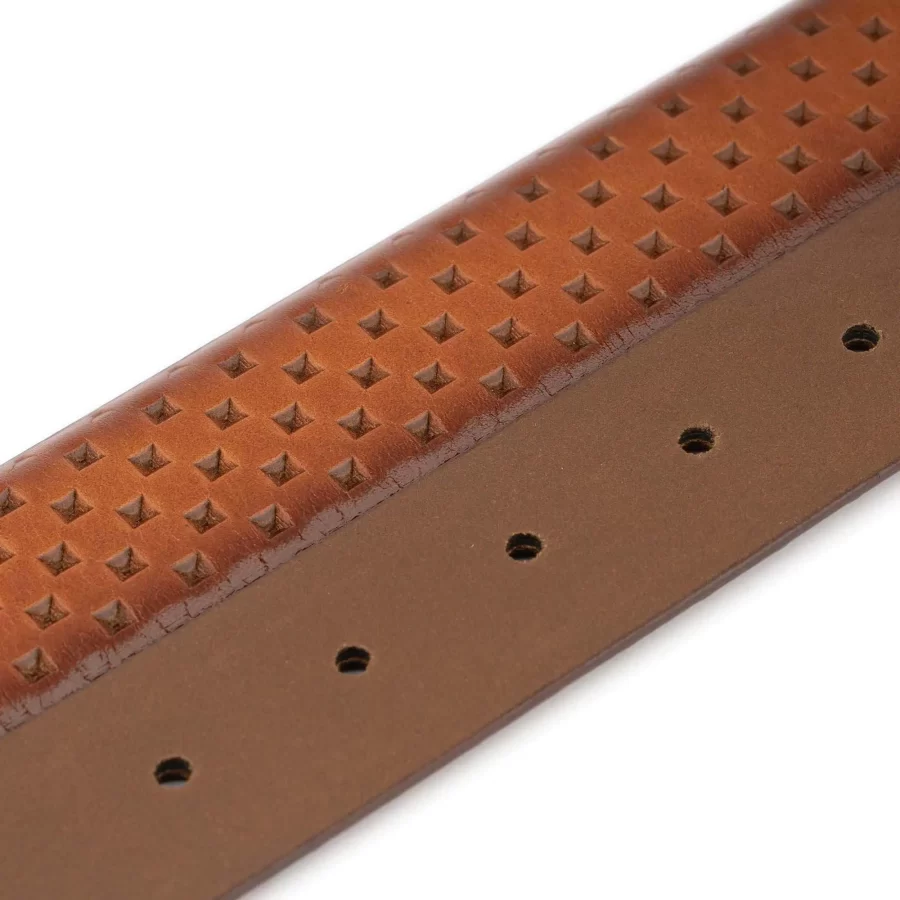 brown leather belt with snap fastener buttons laser cut design 3