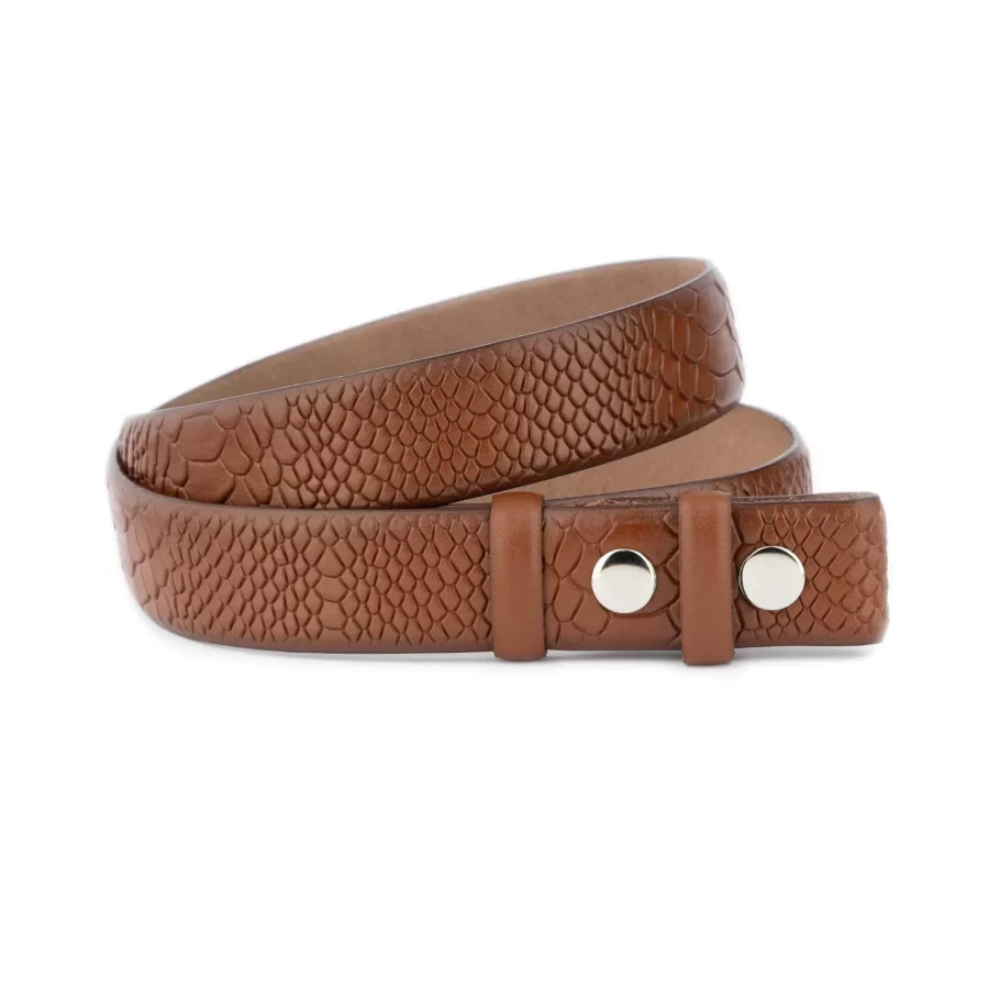 brown snap belt for interchangeable buckle leather snake emboss 1 SNAP 35 SNAKEEMB BROW DEREN