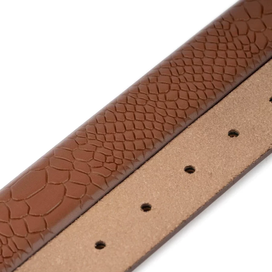 brown snap belt for interchangeable buckle leather snake emboss 3