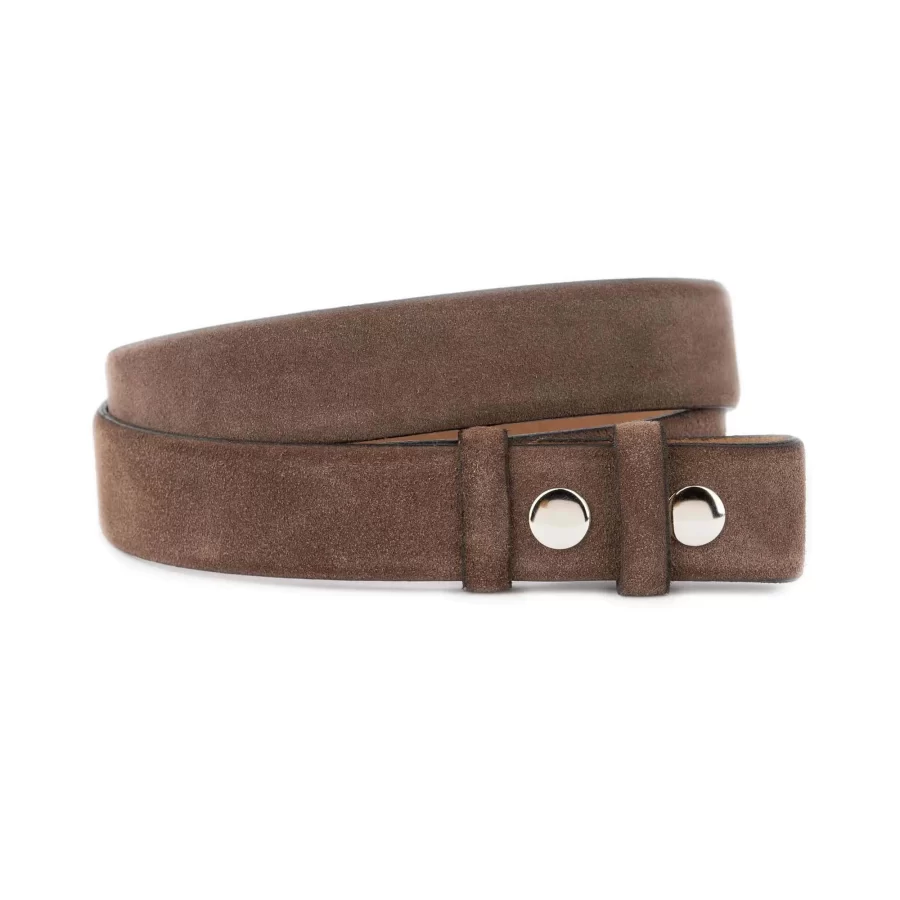 brown suede snap belt for replaceable buckles 1 SNAP 35 SUEDNOSTICH BROW