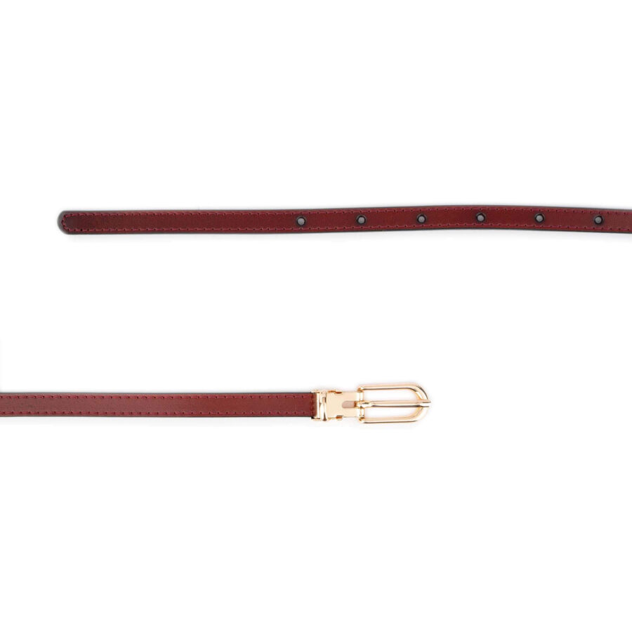 burgundy skinny leather belt gold buckle 1 0 cm 2