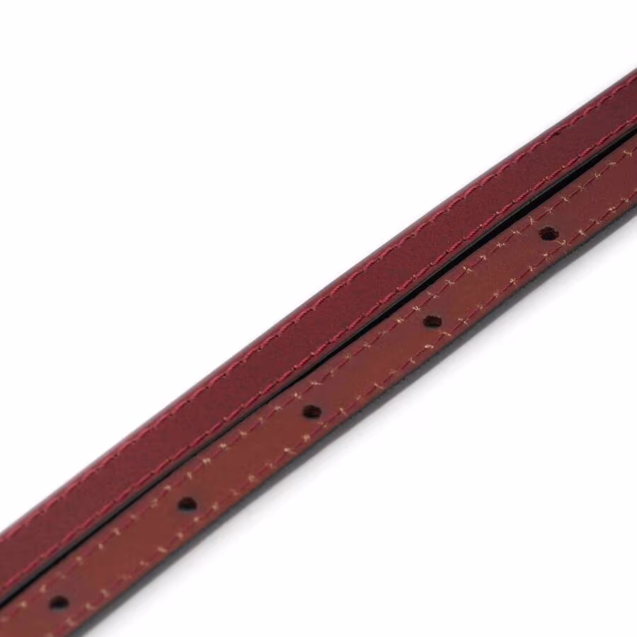 burgundy skinny leather belt gold buckle 1 0 cm 3