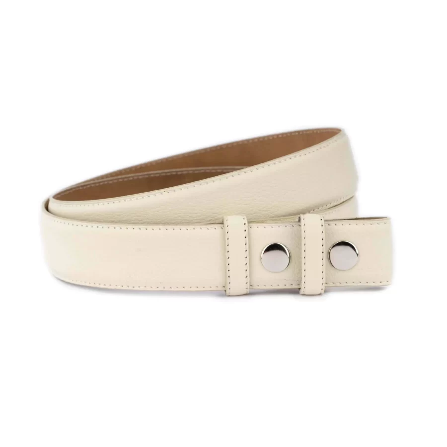 creme leather belt with snaps for interchangeable buckles 1 SNAP 35 DOLLAR CREME